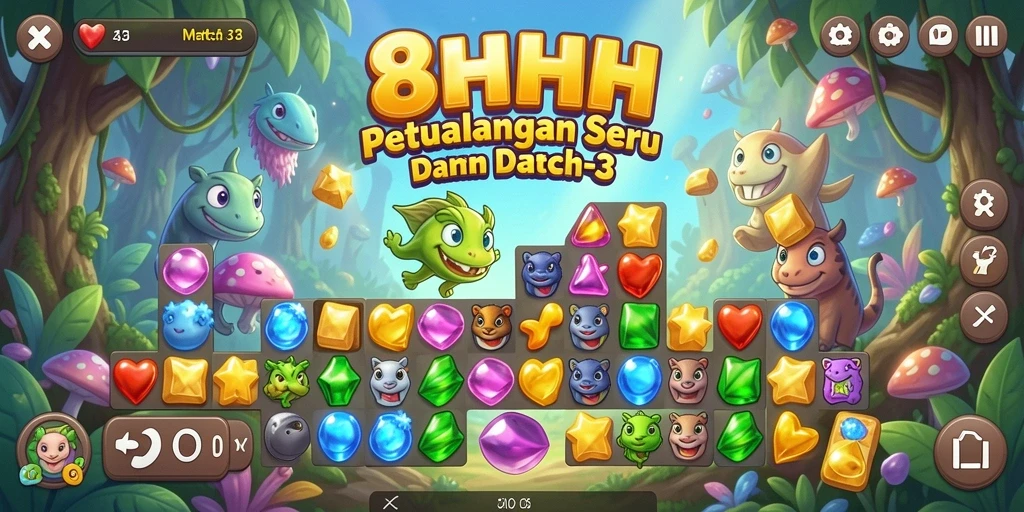 Screenshot gameplay 8HHH menampilkan tantangan Match-3 yang seru.