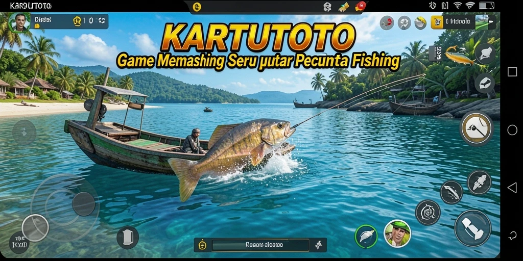 Gameplay KARTUTOTO menampilkan aktivitas memancing yang seru dan menarik.