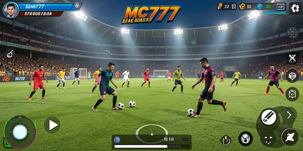 Tampilan gameplay seru dari MC777 dengan aksi sepak bola dinamis.