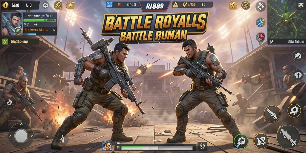 Tampilan menakjubkan dari pertempuran di game RI889 Battle Royale.
