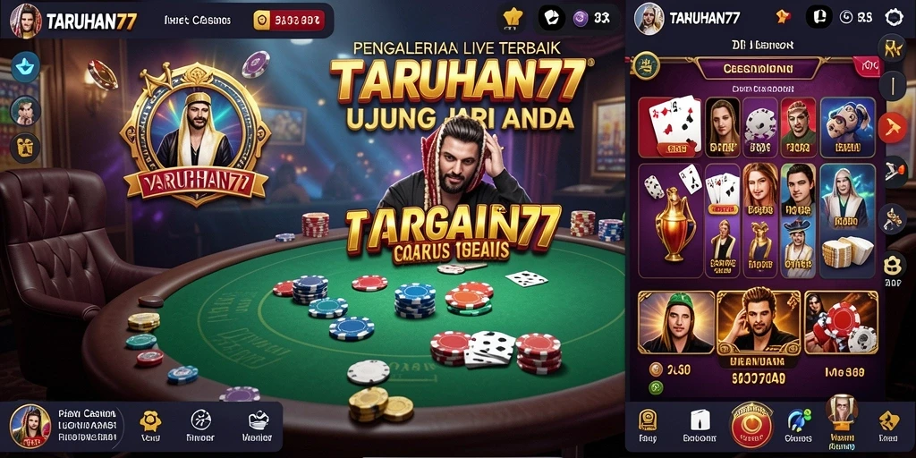 Screenshot TARUHAN77 menampilkan dealer langsung dan suasana permainan kasino.