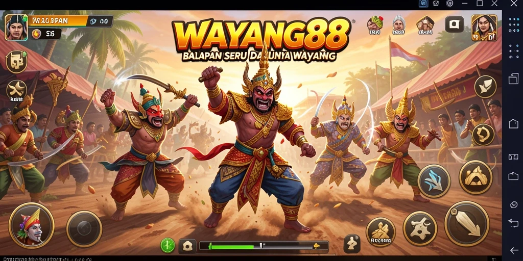 Tampilan seru balapan dalam <strong>WAYANG88</strong> dengan karakter wayang yang unik.