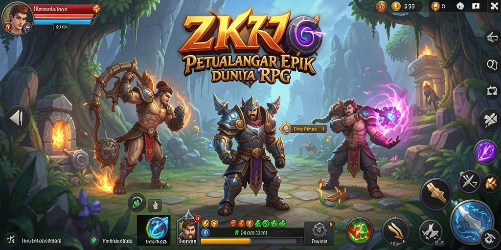 Screenshot utama ZK7 menampilkan aksi pertarungan karakter dalam dunia RPG yang menawan.